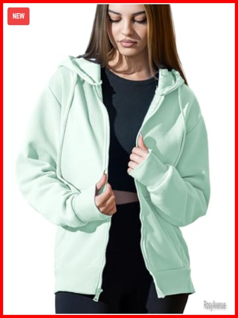 Oversized Full Zip Fleece Hoodie Soft Cotton Blend Sweatshirt